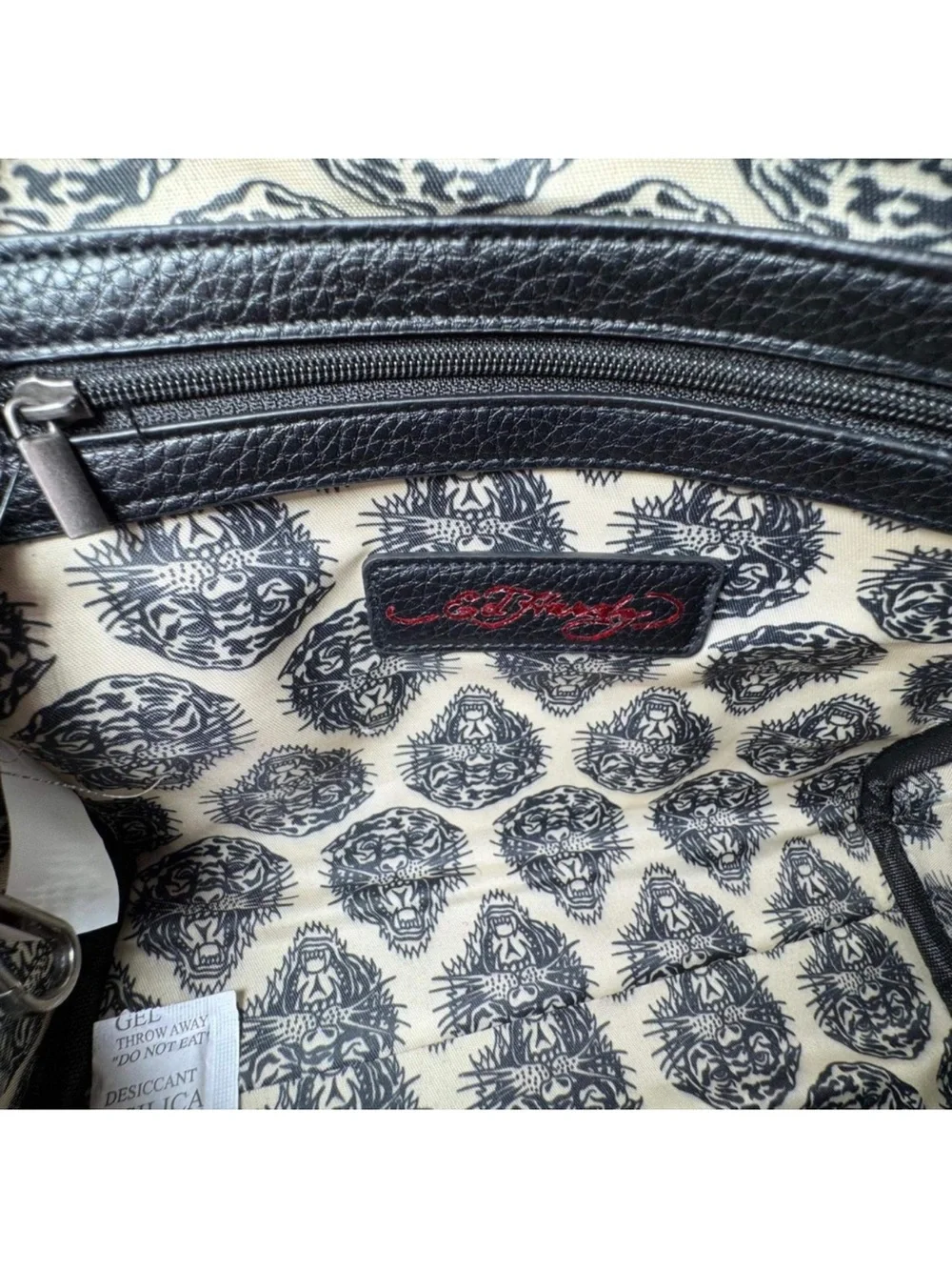 Ed Hardy Black and Pink Rhinestone Skull Satchel